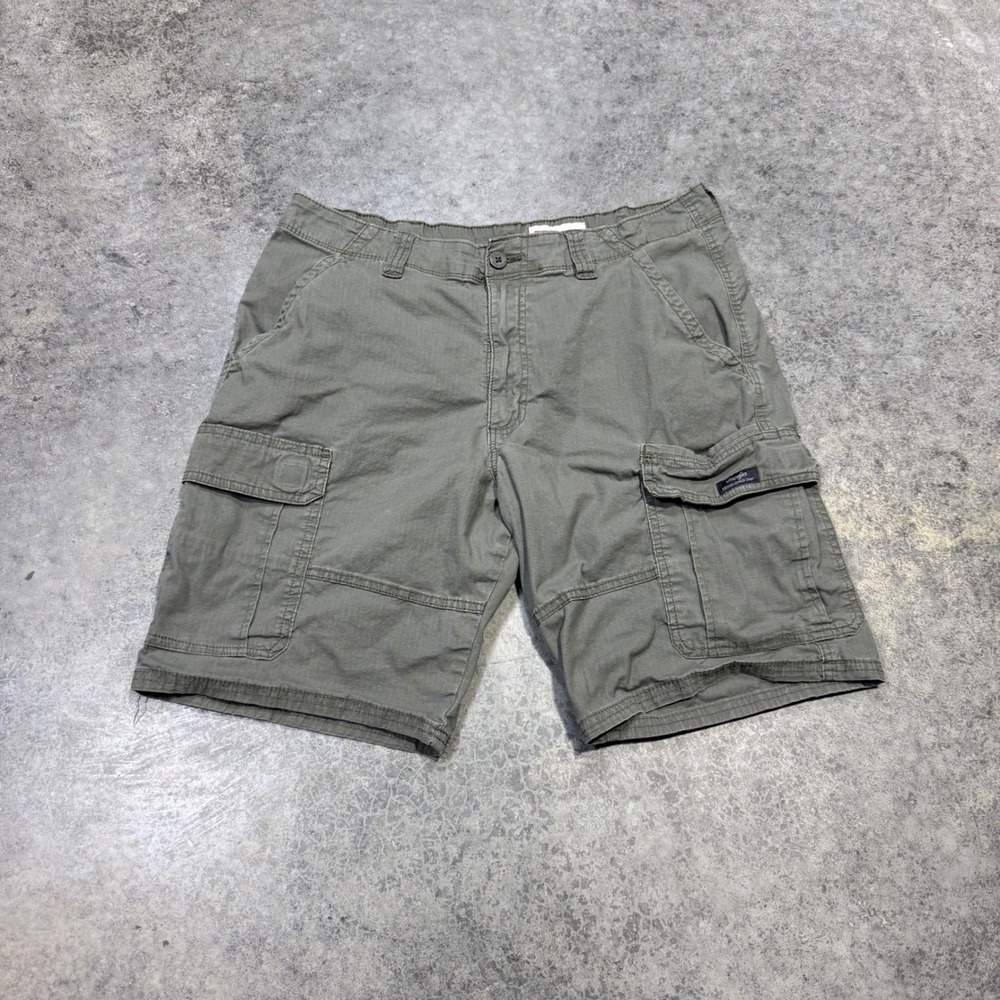 Wrangler Cargo Shorts Mens 34 Green Relaxed Fit Cotton Blend Stretch Utility